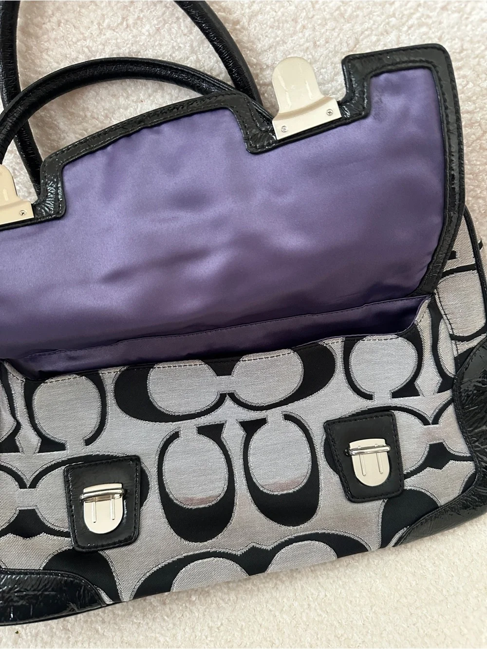 Coach poppy Black and Gray Signature Satchel with Silver Hardware vintage